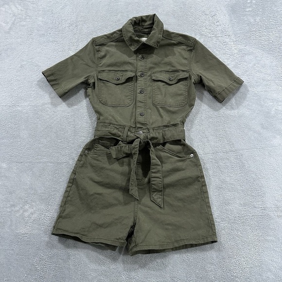 Universal Threads Button Up Jumpsuit Overall Women 00 Green Denim - Picture 1 of 8